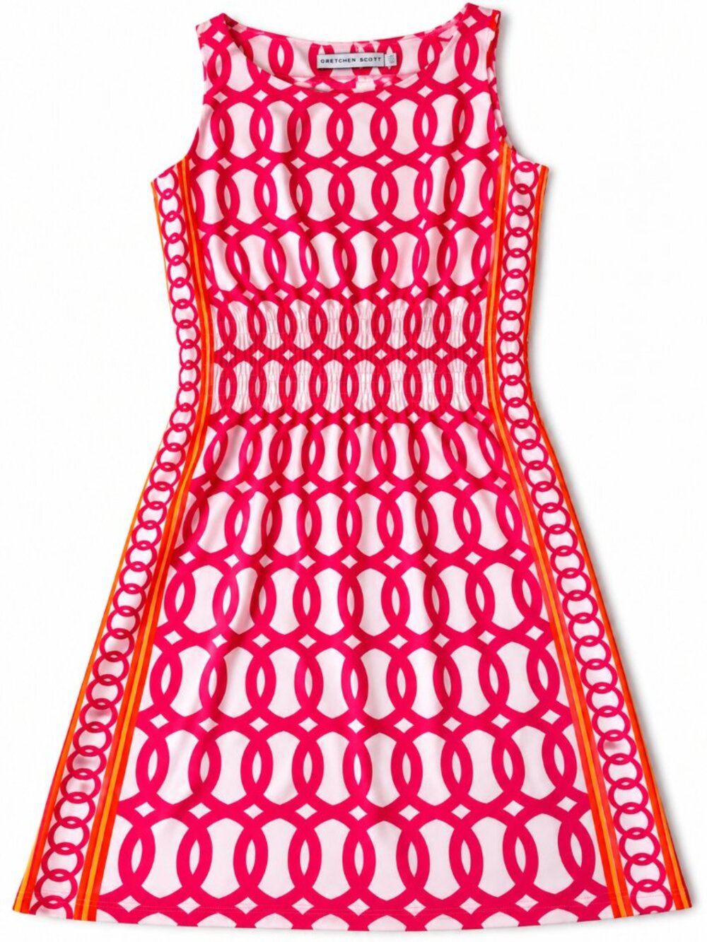 Gretchen Scott Pink Geometric Smocked Waist Dress XS Resort Coastal Preppy